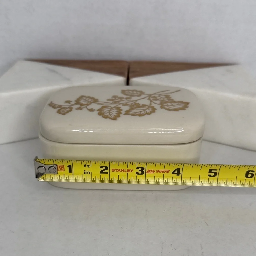 Vintage Lenox Ivory and Gold Floral Leaf Ceramic Trinket Box